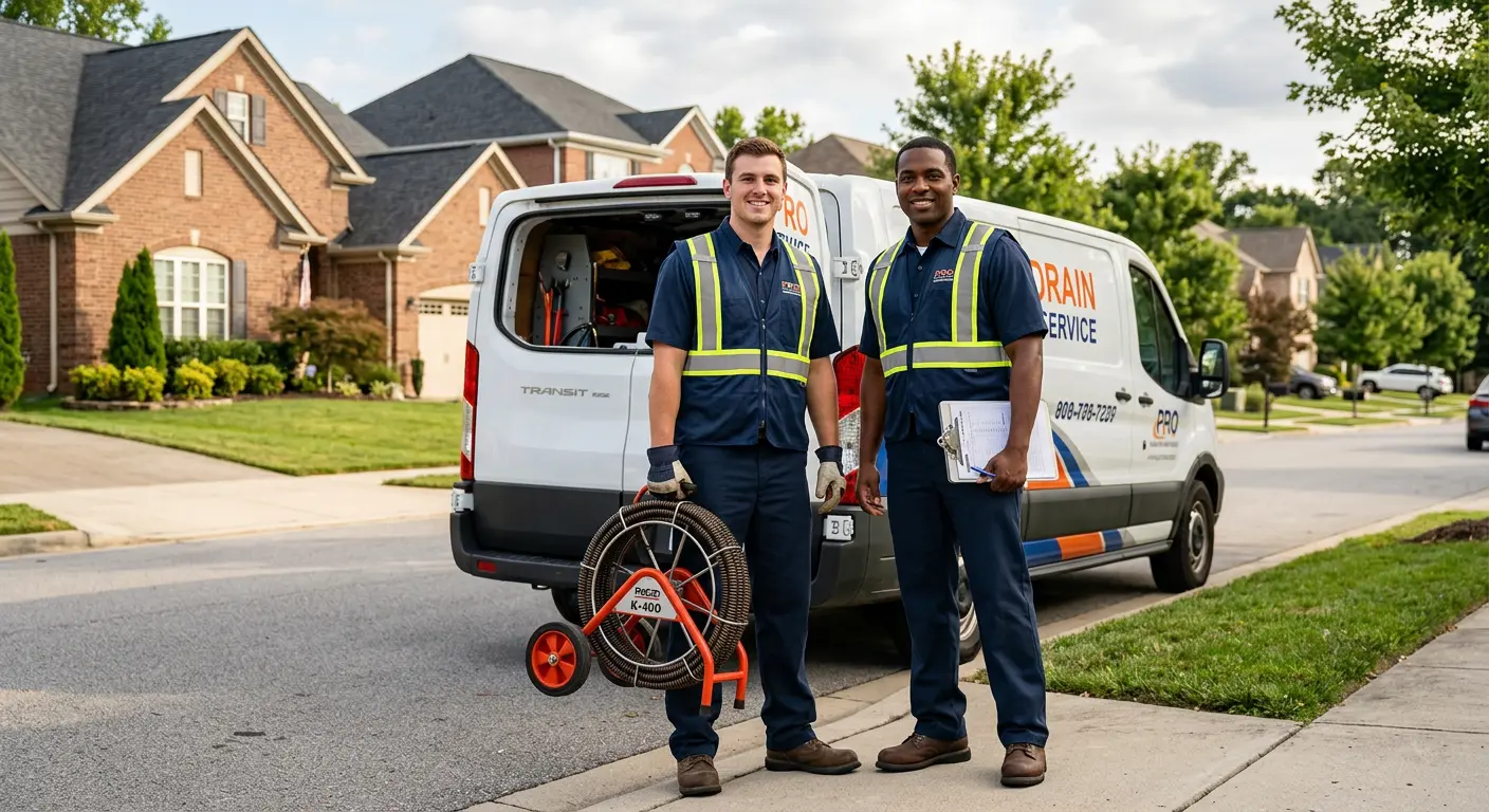 Sewer and drain service team with equipment ready for work in Destrehan